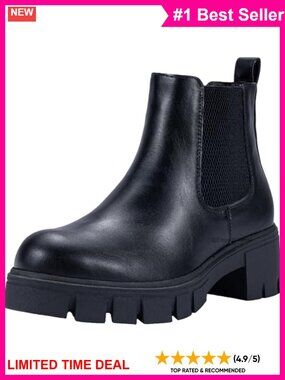 Womens Chunky Platform Chelsea Ankle Boots Faux Leather Slip On